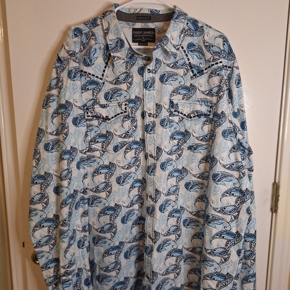 Cody JAMES Blue and White Patterned Shirt. SIZE 3XLT - Picture 2 of 6